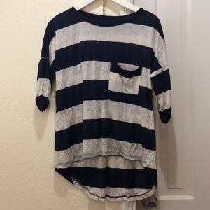 Blue and cream shirt with pocket high low top